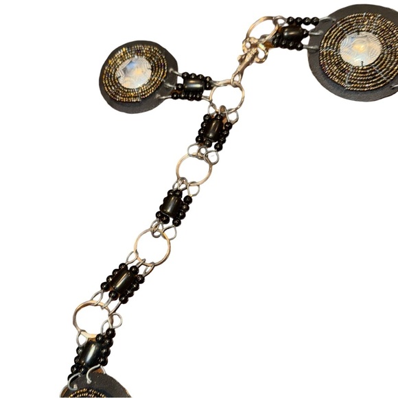 Vintage Handmade Beaded Black and Gold Belt